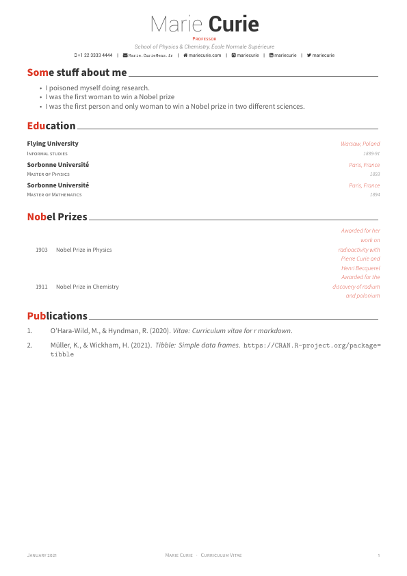 Awesome Cv Template Awesomecv Vitae